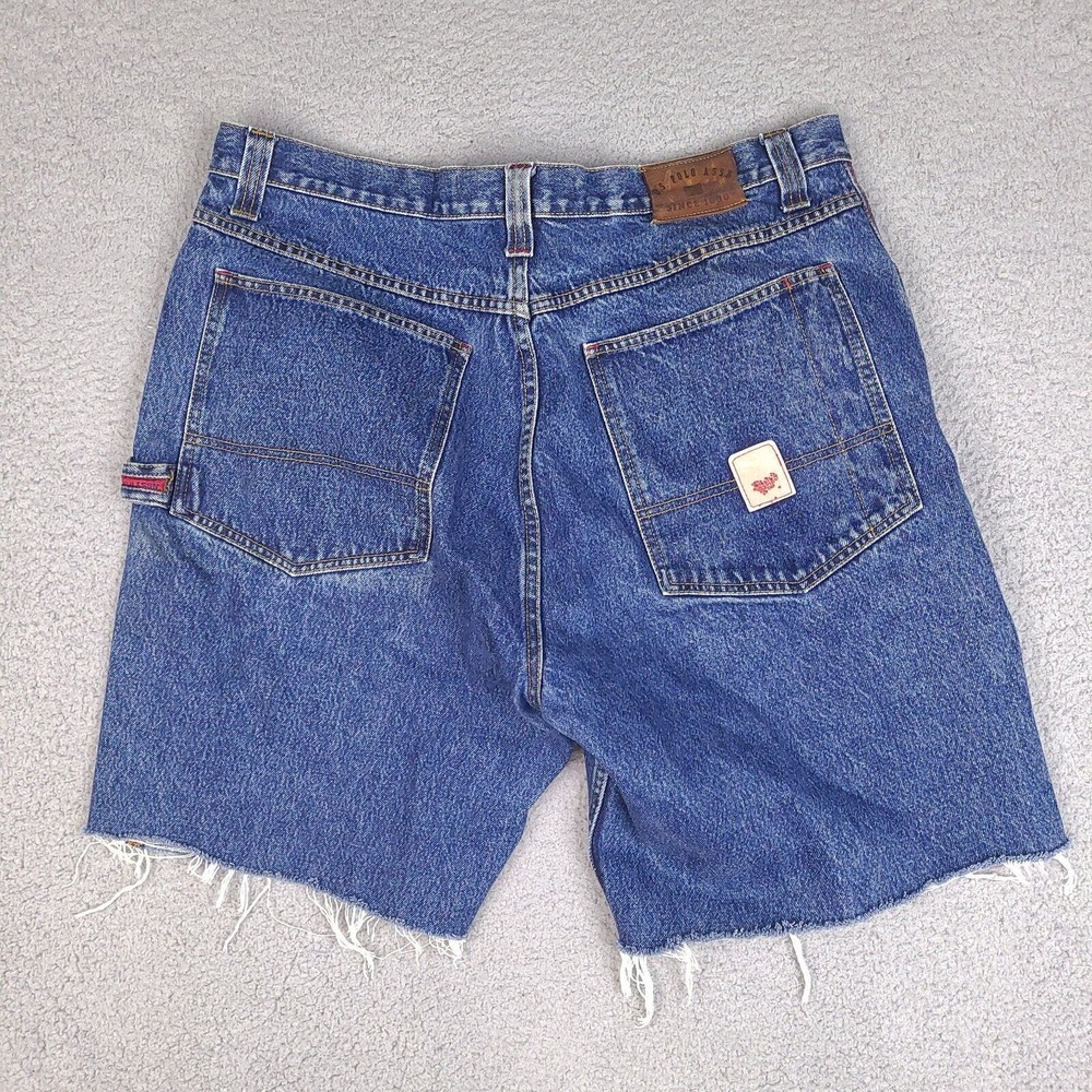 Vintage US Polo Assn Shorts Mens 36 Blue Denim Jean Carpenter Altered Cut Off
